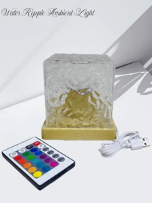 1pc Water Wave Atmosphere Light, Square Dynamic Romantic Girly Desk Lamp - Bedroom Starry Sky Projection Romantic Night Light, Adjustable Color Changing Aurora Lighting, With Remote Control, 16 Color Modes - Multi-color light - View 8