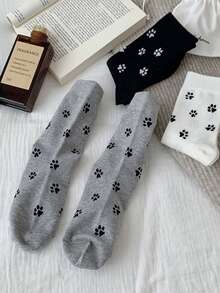 3 双装女士卡通狗爪印纯色中筒袜，可爱、时尚、休闲、百搭，适合日常穿着，四季皆宜，也是一份很棒的情人节礼物。 - 彩色 - 查看 5