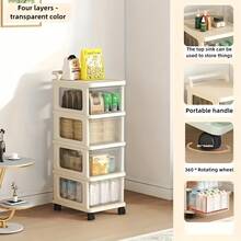 Cream-Colored Plastic Drawer Storage Cabinet With Roller, Suitable For Storing Snacks, Toys, Cosmetics And Various Items, Great For Home Organization - View 11