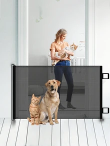 1pc Retractable Indoor Puppy Gate - Pet Barrier For Doorways, Stairs And Balconies - Portable Animal Fence, Cat Proof, Easy Installation, Suitable For Various Spaces And Pet Protection, Comes With 5 Positioning Hooks For Stairs, Bedroom, Balcony, Kitchen And More To Ensure Pet Safety. - Multicolor - View 1