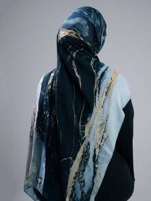 Dreammy Collection 女士大理石纹理透气柔软数码印花穆斯林头巾（不对称印花）