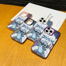 Disney Lilo & Stitch Angel Series  Case, Cute Cartoon Anime Design, Suitable For  17, 16, 15, 14, 13, 12, 11 Pro Max, XS, XR And X, Features A Reflective Back And Shockproof Corners. Perfect As A Birthday Gift, Holiday Gift, Or Valentine's Day Gift. - 黑色 - 查看 4