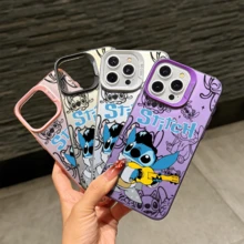 Disney Lilo & Stitch Angel Series  Case, Cute Cartoon Anime Design, Suitable For  17, 16, 15, 14, 13, 12, 11 Pro Max, XS, XR And X, Features A Reflective Back And Shockproof Corners. Perfect As A Birthday Gift, Holiday Gift, Or Valentine's Day Gift. - 紫色 - 查看 5