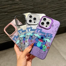 Disney Lilo & Stitch Angel Series  Case, Cute Cartoon Anime Design, Suitable For  17, 16, 15, 14, 13, 12, 11 Pro Max, XS, XR And X, Features A Reflective Back And Shockproof Corners. Perfect As A Birthday Gift, Holiday Gift, Or Valentine's Day Gift. - Màu tím - Xem 5