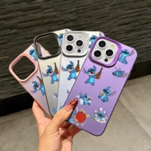 Disney Lilo & Stitch Angel Series  Case, Cute Cartoon Anime Design, Suitable For  17, 16, 15, 14, 13, 12, 11 Pro Max, XS, XR And X, Features A Reflective Back And Shockproof Corners. Perfect As A Birthday Gift, Holiday Gift, Or Valentine's Day Gift. - 粉色 - 查看 5