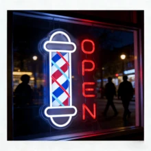 [USB Powered Neon Open Sign] Neon Open Sign For Barbershops, USB Powered Neon Light, Non-Changing Barbershop Pole Design, Wall Hanging, Salon Neon Decor, Hairdresser Supplies Without Battery, Switch Controlled, Plastic Material