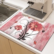 1件装花卉图案吸水餐具沥水垫，餐具沥水垫，咖啡机台面吸水垫，水槽排水垫，软水龙头吸水垫，水槽杯垫，家居装饰，厨房用品，浴室配件 - 彩色 - 查看 8