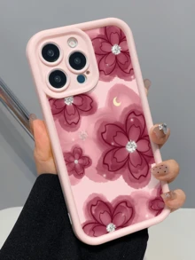 1 chiếc ốp lưng điện thoại TPU chống sốc, màu hồng nhuộm hoa đỏ, thiết kế tối giản, phủ toàn màn hình, tương thích với Apple 17, 16, 15, 14, 13, 12, 11 Pro Max, Air và Series, phiên bản quốc tế, không phải phiên bản nội địa. - Nhiều màu - Xem 2