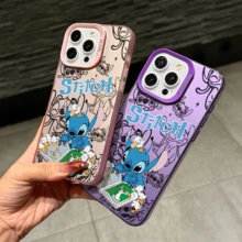 Disney Lilo & Stitch Angel Series  Case, Cute Cartoon Anime Design, Suitable For  17, 16, 15, 14, 13, 12, 11 Pro Max, XS, XR And X, Features A Reflective Back And Shockproof Corners. Perfect As A Birthday Gift, Holiday Gift, Or Valentine's Day Gift. - 白色 - 查看 6