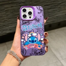 Disney Lilo & Stitch Angel Series  Case, Cute Cartoon Anime Design, Suitable For  17, 16, 15, 14, 13, 12, 11 Pro Max, XS, XR And X, Features A Reflective Back And Shockproof Corners. Perfect As A Birthday Gift, Holiday Gift, Or Valentine's Day Gift. - 紫色 - 查看 2