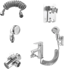 Rociador de bidé flexible cromado y blanco para inodoro: boquilla de limpieza manual para baño, inodoro y lavabo. - Plateado - Ver 4