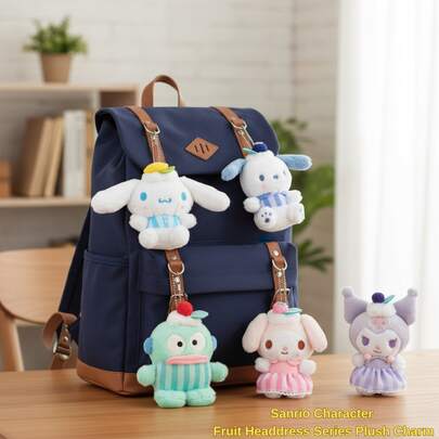 Sanrio 三丽鸥风格水果头饰毛绒钥匙扣包挂件系列 – 可爱萌系毛绒动物吊坠，樱桃、柠檬、蓝莓和草莓造型 – 柔软可爱的毛绒配饰，可挂在手提包、背包上