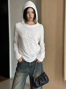 涤纶字母薄纱T恤，适合度假和日常穿着，春夏款 - 白色 - 查看 5