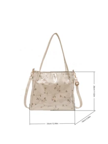 1pc Women's Large Capacity One Shoulder Tote Bag, Fresh & Fashionable Solid Color PU Printed Design, Versatile City Daily Commute Chic High-Quality Handbag - White - View 10