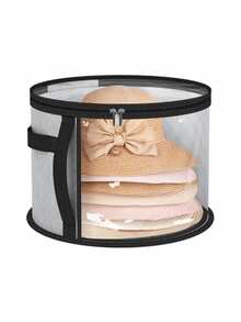 1个圆形可堆叠透明布艺帽子收纳盒，超大容量，耐用塑料材质，适用于牛仔帽、遮阳帽、沙滩帽等，轻便防污，带透明窗口、双拉链和加固提手，也可用于收纳衣物、玩具、日常通勤用品等，是春季、圣诞节、万圣节、新年礼物的理想之选。 - 彩色 - 查看 5