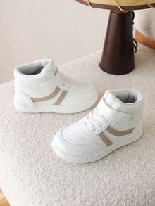 1双儿童高帮运动鞋，时尚学生休闲软底鞋，男女童均适用，冬季款 - 卡其色 - 查看 1