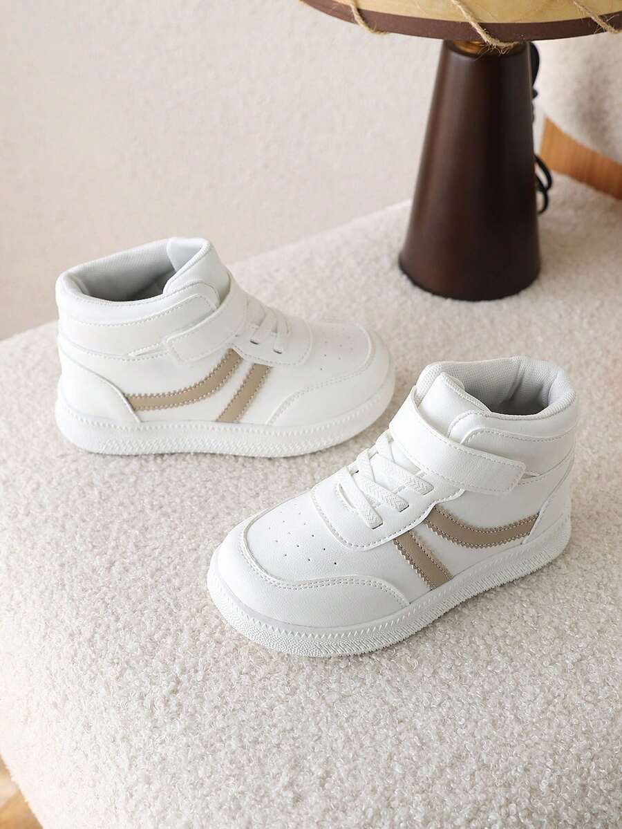 1双儿童高帮运动鞋，时尚学生休闲软底鞋，男女童均适用，冬季款 - 卡其色 - 查看 1