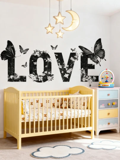 1PC- Wallpaper -[Love, Fish, Butterfly Flowers]Boy Kids Room Decor Home Self-Adhesive Baby Nursery Decor Girl Decor Wallpaper Removable Wall Stickers For Personalized Gifts Wall Decor Living Room, Girls Bedroom, Window Stickers – Cute & Creative Wall Decor For Wall Art Kids Room Decor Bedroom Decor