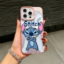 Disney Lilo & Stitch Angel Series  Case, Cute Cartoon Anime Design, Suitable For  17, 16, 15, 14, 13, 12, 11 Pro Max, XS, XR And X, Features A Reflective Back And Shockproof Corners. Perfect As A Birthday Gift, Holiday Gift, Or Valentine's Day Gift. - Black - View 9