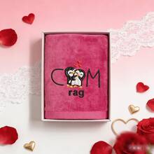 1pc 35*75cm Super Soft Embroidered Letter Funny Face Towel, Suitable For Boyfriend, Honeymoon Gift, Thanksgiving, Christmas, Valentine's Day, Partner's Birthday, Wedding Anniversary, White Elephant, Gag Gift - Hot Pink - View 4