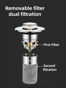 1个不锈钢浴室水槽塞 - 弹跳式排水塞，带毛发收集器，适用于1.18英寸至1.57英寸的洗脸盆，镀铬饰面 - 彩色 - 查看 7