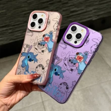 Disney Lilo & Stitch Angel Series  Case, Cute Cartoon Anime Design, Suitable For  17, 16, 15, 14, 13, 12, 11 Pro Max, XS, XR And X, Features A Reflective Back And Shockproof Corners. Perfect As A Birthday Gift, Holiday Gift, Or Valentine's Day Gift. - Hồng - Xem 6
