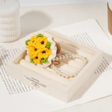 [2026 Valentine's Day Gift]1pc Handmade Crochet Red Rose Mini Bouquet Keychain Pearl Chain Bag Charm Creative Small Gift For Girlfriend - Blue Rose - View 4