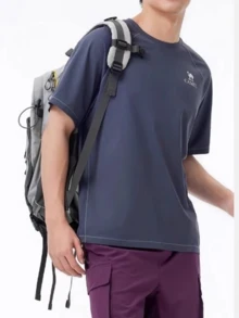 CAMEL CROWN Men's Outdoor Quick-Drying T-Shirt, Summer Thin, Breathable, Moisture-Wicking, Cooling, Sun Protection, Crew Neck Short-Sleeved T-Shirt - Charcoal Blue - View 3