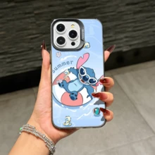 Disney Lilo & Stitch Angel Series  Case, Cute Cartoon Anime Design, Suitable For  17, 16, 15, 14, 13, 12, 11 Pro Max, XS, XR And X, Features A Reflective Back And Shockproof Corners. Perfect As A Birthday Gift, Holiday Gift, Or Valentine's Day Gift. - Hồng - Xem 7