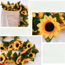 26头仿真向日葵吊挂花环 | 90.55英寸（2.3米）仿真向日葵藤蔓，人造花环，完美适用于派对装饰 - 情人节、生日、毕业典礼、春季装饰、送给妈妈的礼物、婚礼装饰、婚礼配饰、卧室、餐桌、送给闺蜜的礼物、家居装饰、卧室配饰、仿真花、仿真植物、客厅装饰、生日礼物、客厅家居装饰 - 一包 - 查看 8