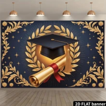 1 2d Flat Banner - Graduation Celebration Banner, With Graduation Certificate And Graduation Cap, Perfect For Events, Weddings, Parties, Coming-Of-Age Ceremonies, And Seasonal Entrances - Multicolor 2 - View 1
