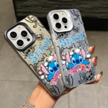Disney Lilo & Stitch Angel Series  Case, Cute Cartoon Anime Design, Suitable For  17, 16, 15, 14, 13, 12, 11 Pro Max, XS, XR And X, Features A Reflective Back And Shockproof Corners. Perfect As A Birthday Gift, Holiday Gift, Or Valentine's Day Gift. - 粉色 - 查看 1
