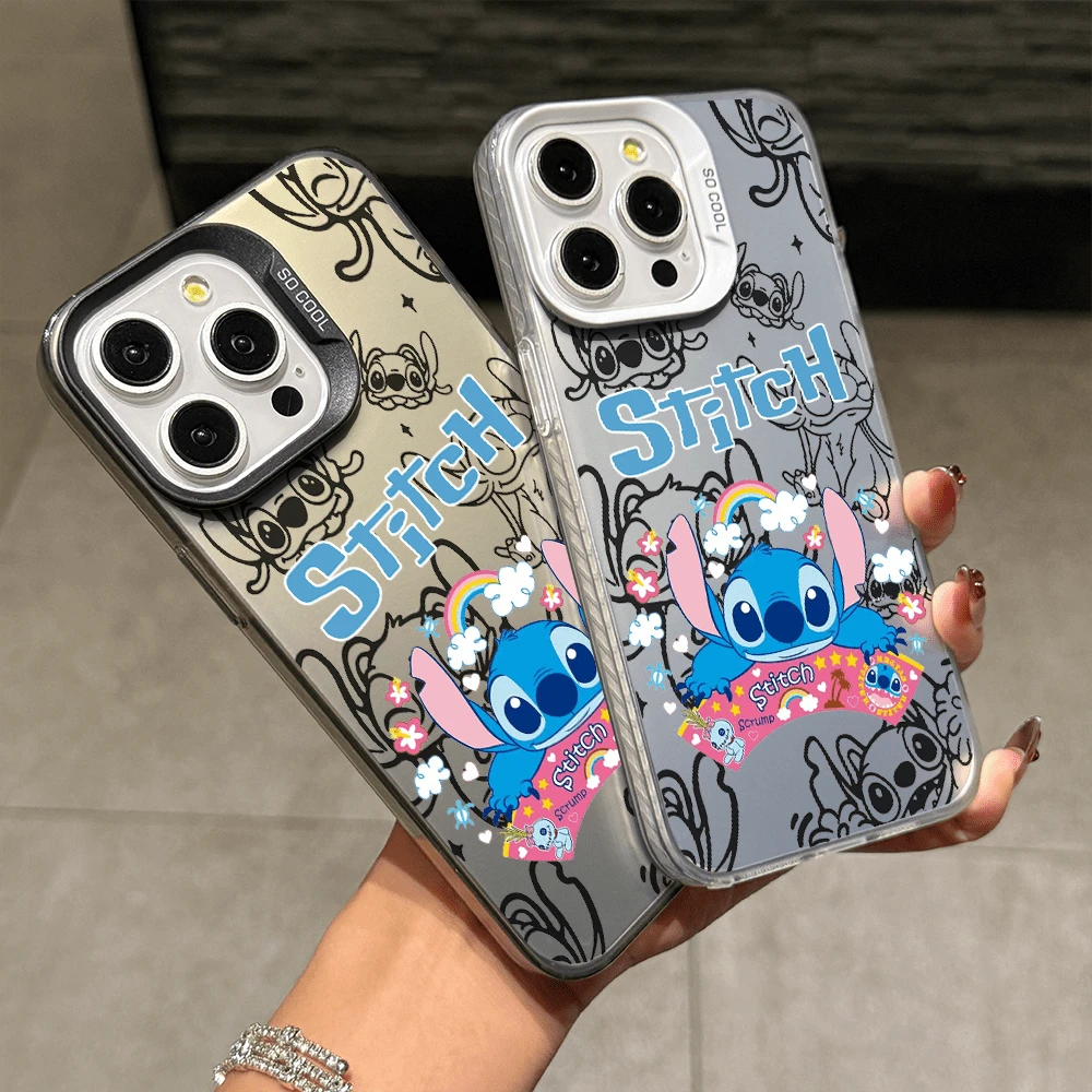 Disney Lilo & Stitch Angel Series  Case, Cute Cartoon Anime Design, Suitable For  17, 16, 15, 14, 13, 12, 11 Pro Max, XS, XR And X, Features A Reflective Back And Shockproof Corners. Perfect As A Birthday Gift, Holiday Gift, Or Valentine's Day Gift. - 粉色 - 查看 1