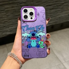 Disney Lilo & Stitch Angel Series  Case, Cute Cartoon Anime Design, Suitable For  17, 16, 15, 14, 13, 12, 11 Pro Max, XS, XR And X, Features A Reflective Back And Shockproof Corners. Perfect As A Birthday Gift, Holiday Gift, Or Valentine's Day Gift. - 黑色 - 查看 7