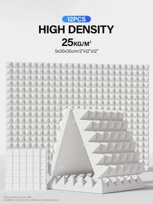 TMJD MISS [12pcs] Pyramid Acoustic Foam - 12x12x2 Inches, High Density Sound Absorbing Sponge Wall, Music Studio Home Ceiling Soundproofing (Black/White/Gray/Purple) - Multicolor - View 13