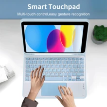 可拆卸可充电（280mAh）触控板键盘保护套，带笔槽，磁吸式蓝牙键盘保护套，兼容三星 Galaxy Tab / iPad / Redmi iPad SE，浅蓝色 - 藍色 - 查看 3