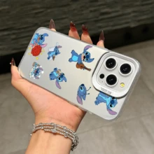 Disney Lilo & Stitch Angel Series  Case, Cute Cartoon Anime Design, Suitable For  17, 16, 15, 14, 13, 12, 11 Pro Max, XS, XR And X, Features A Reflective Back And Shockproof Corners. Perfect As A Birthday Gift, Holiday Gift, Or Valentine's Day Gift. - 粉色 - 查看 11