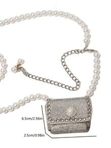 1pc Silver Mini Coin Purse With Pearl Chain Decor & Rhinestone Spring/Summer For Women Money Wallet Mini Wallet Purse Wallet Small Wallet Wristlet Wallet Coin Wallet - Multicolor - View 4