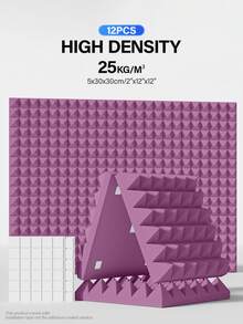 TMJD MISS [12pcs] Pyramid Acoustic Foam - 12x12x2 Inches, High Density Sound Absorbing Sponge Wall, Music Studio Home Ceiling Soundproofing (Black/White/Gray/Purple) - Multicolor - View 11