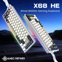 ATTACK SHARK * MAGIC-REFINER X68 HE 有线 60% 霍尔效应快速触发机械 RGB 游戏键盘，8K 轮询率，0.04mm RT 精度，磁力开关，可调节触发，快速点击，适用于 PC 游戏玩家，2026 新年圣诞版 - 白色/黑色/奶酪色/星夜色 - 彩色 - 查看 7