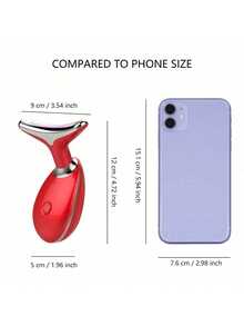 1pc Pulsed Neck & Face Beauty Device - Thermal Skin Rejuvenation Tool, Smooth & Tighten Skin - Dual Chin Removal Slimming Vibration Massager, 7 Color Modes, Effectively Reduces Wrinkles, Firms & Lifts Skin - Red - View 3