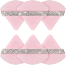 6pcs Diamond Triangle Powder Puff, Soft Velvet Makeup Sponge, Rhinestone Cosmetic Puff, Washable Setting Powder Puff, Pink/Black - Multicolor - View 10