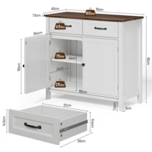 Aparador Buffet "Coffee Station" (90cm) - Gabinete de Cocina con Cubierta de Madera y 2 Cajones, Mueble Organizador Estilo Farmhouse - Blanco - Ver 9