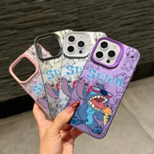 Disney Lilo & Stitch Angel Series  Case, Cute Cartoon Anime Design, Suitable For  17, 16, 15, 14, 13, 12, 11 Pro Max, XS, XR And X, Features A Reflective Back And Shockproof Corners. Perfect As A Birthday Gift, Holiday Gift, Or Valentine's Day Gift. - màu đen - Xem 5