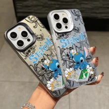Disney Lilo & Stitch Angel Series  Case, Cute Cartoon Anime Design, Suitable For  17, 16, 15, 14, 13, 12, 11 Pro Max, XS, XR And X, Features A Reflective Back And Shockproof Corners. Perfect As A Birthday Gift, Holiday Gift, Or Valentine's Day Gift. - 白色 - 查看 3