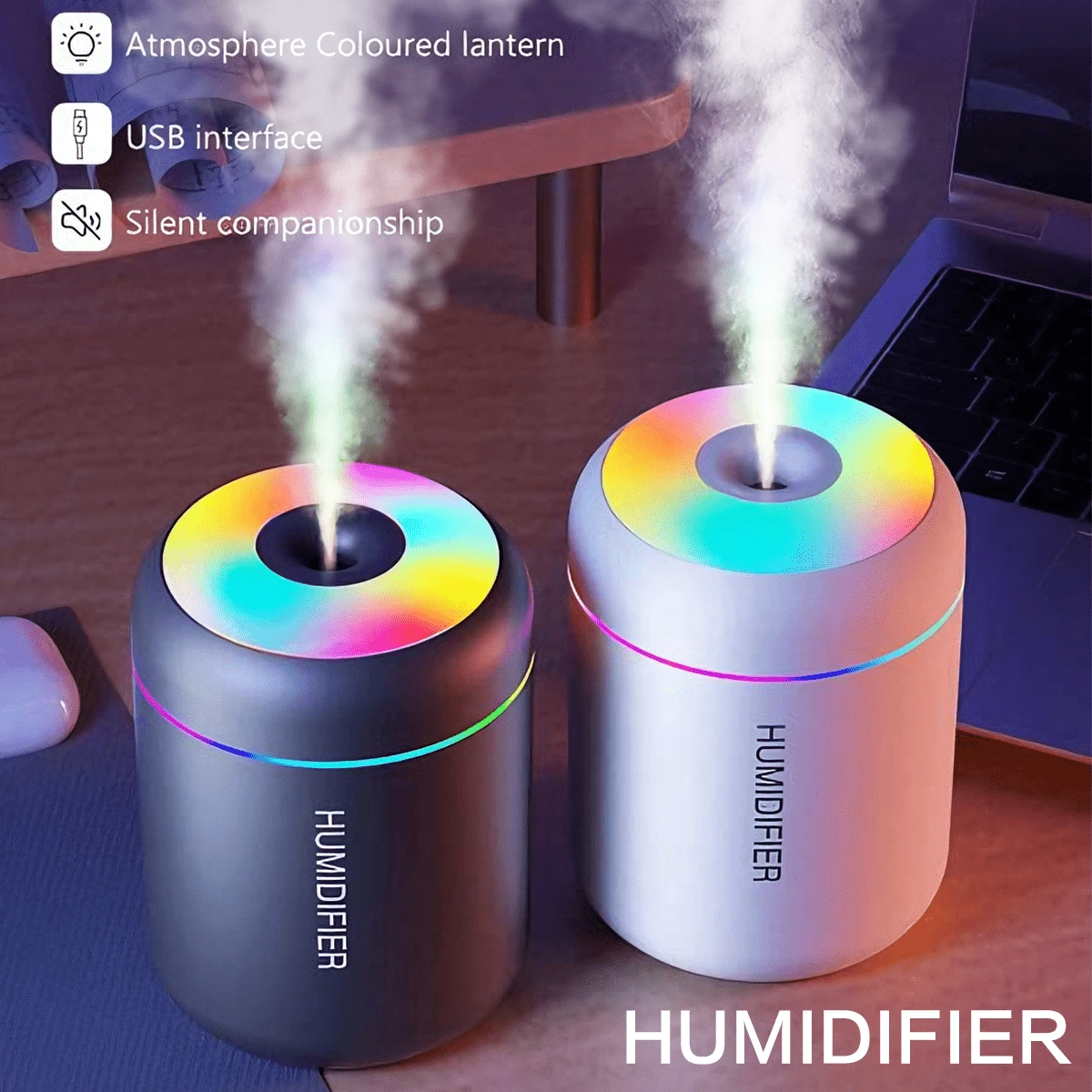 1PC Portable Mini Humidifier, Desktop Humidifier, USB Power Supply, LED Desktop Atmosphere Light Spray, Suitable For Cars, Offices, Bedrooms And Travel - Ideal School Opening Gift, Valentine's Day Gift. - Multi-color a - View 1