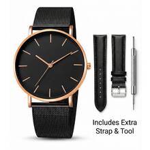 3pcs/Set Unisex Men Women Black & Gold White & Gold Metal Mesh Strap & Extra Leather Strap Fashion Business Casual Quartz Wristwatches With Extra Strap & Removal Tool Unisex Watches For Men/Women Wristwatches For Men Women Suitable For Daily Wear, Business Occasions, Casual Outings As Birthday Gifts, Valentine's Gifts, Christmas Gifts, Anniversary Gifts - one-size - View 12