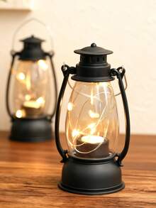 1pc Vintage Handheld Flickering Wick Lantern With Battery, Suitable For Home Decor, Tabletop Decor, LED Fairy Lights, Room Desk Decor Lantern, Wedding Party Holiday Camping Decor LED Fairy Lights, Copper Wire Wick Decor Lantern, Room Decor Retro Lantern Nightlight - Yellow Light - View 9