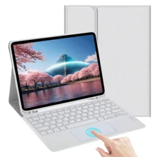可拆卸可充电触控板键盘保护套，带笔槽，兼容三星 Galaxy Tab / iPad / Redmi Pad SE，磁吸式蓝牙键盘保护套（浅灰色）