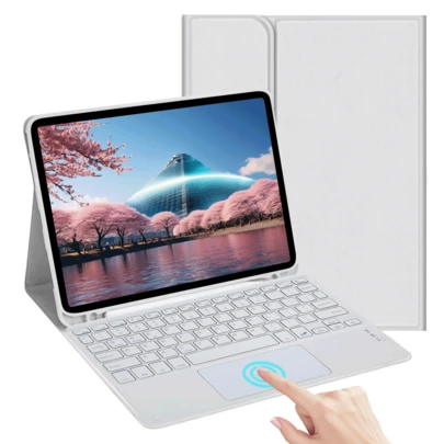 可拆卸可充电触控板键盘保护套，带笔槽，兼容三星 Galaxy Tab / iPad / Redmi Pad SE，磁吸式蓝牙键盘保护套（浅灰色）